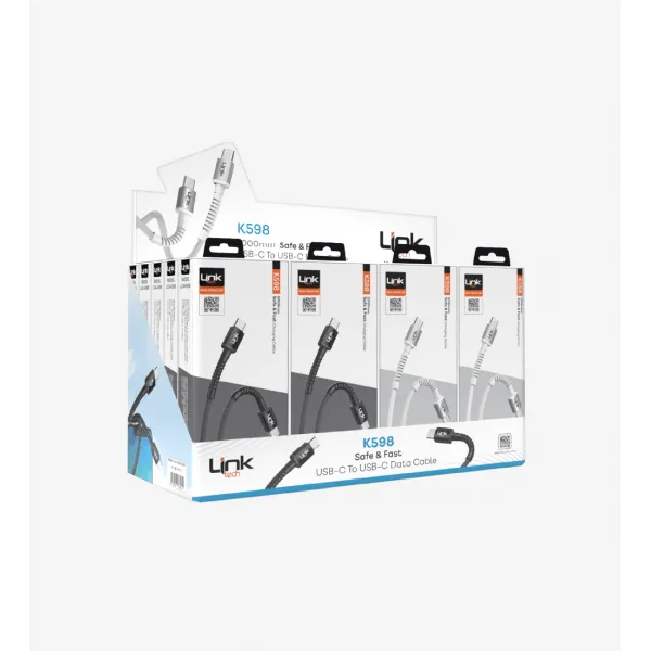 K598 Safe 3A 60W PD Örgülü Metal Başlı Tip-C Tip-C Şarj Kablosu