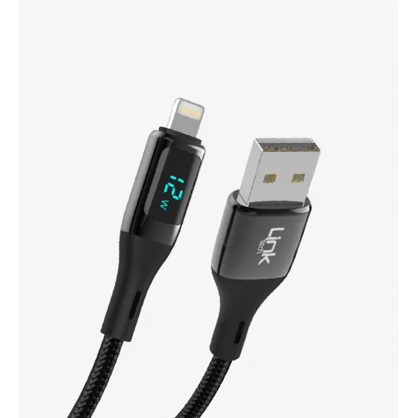 K682 Dijital Göstergeli PD 2.4A Çinko Başlı USB-A Lightning  Şarj Kablosu