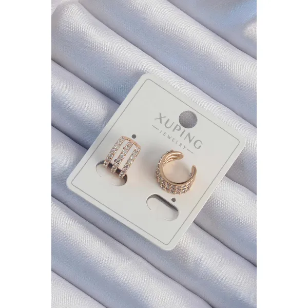 Xuping Rose Renk Zirkon Taş Kaplama Earcuff Küpe